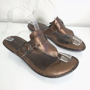 Børn Leather T-Strap Sandals Size 8 Euro 39 Bronze Metallic Buckle Comfort